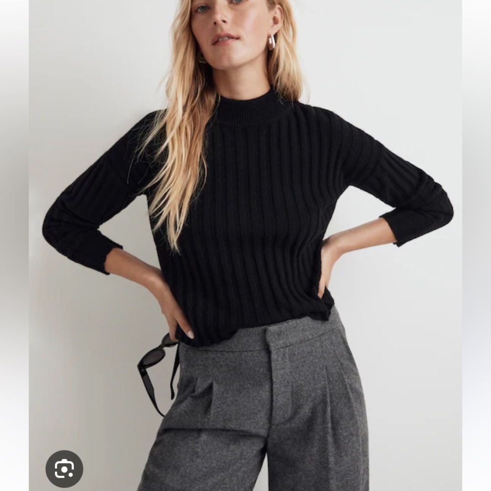 Madewell Mockneck Crop Sweater Black XS Wool